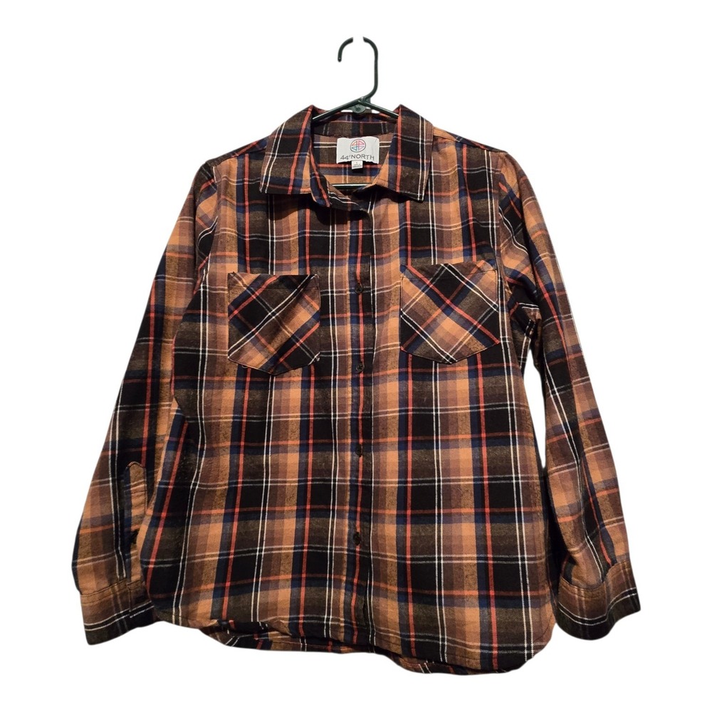 44° North Legend Button Front Flannel Shirt Womens LG Brown Outdoor Western Boho